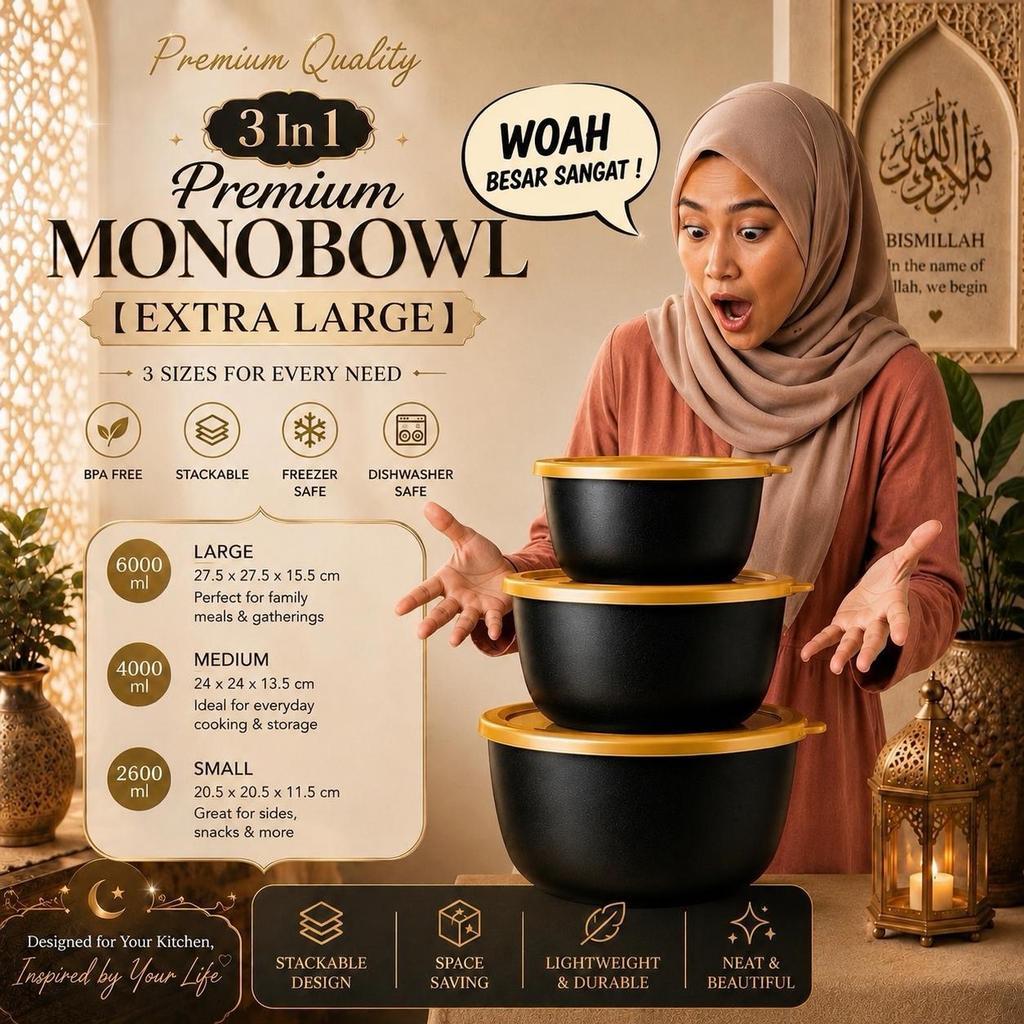 MONOBOWL EXTRA LARGE 3 In 1 Premium Airtight Food Storage Container