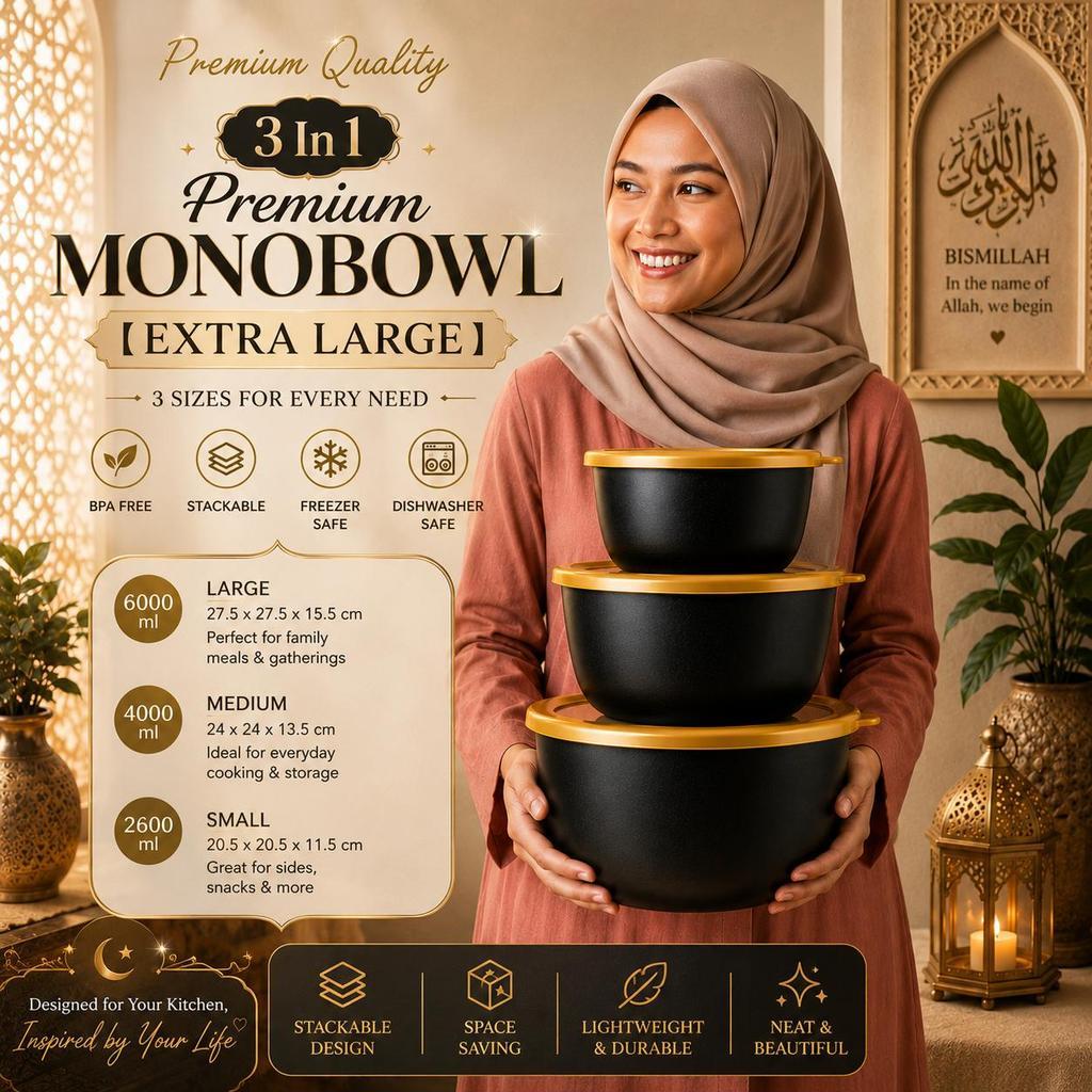 MONOBOWL EXTRA LARGE 3 In 1 Premium Airtight Food Storage Container